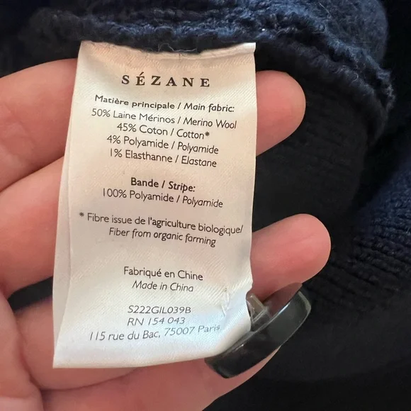 NWT Sezane Noely Dark Blue Navy Cardigan Gilet Women's Nathael Jacket M - Picture 7 of 8